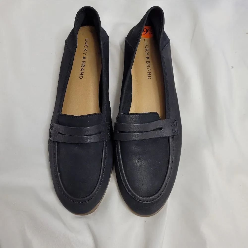 LUCKY BRAND black Caylon penny loafer leather slip on flats round‎ toe 9.5